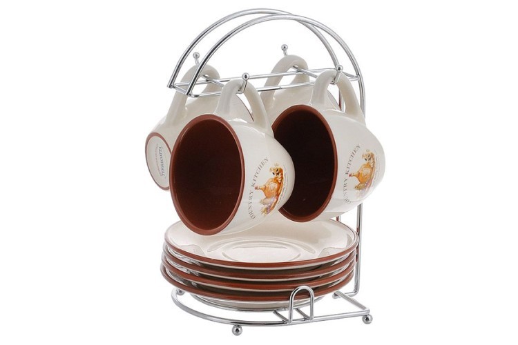Чайный набор: 4 чашки и 4 блюдца на металлической подставке Сардиния - TLY314-BT-AL Terracotta
