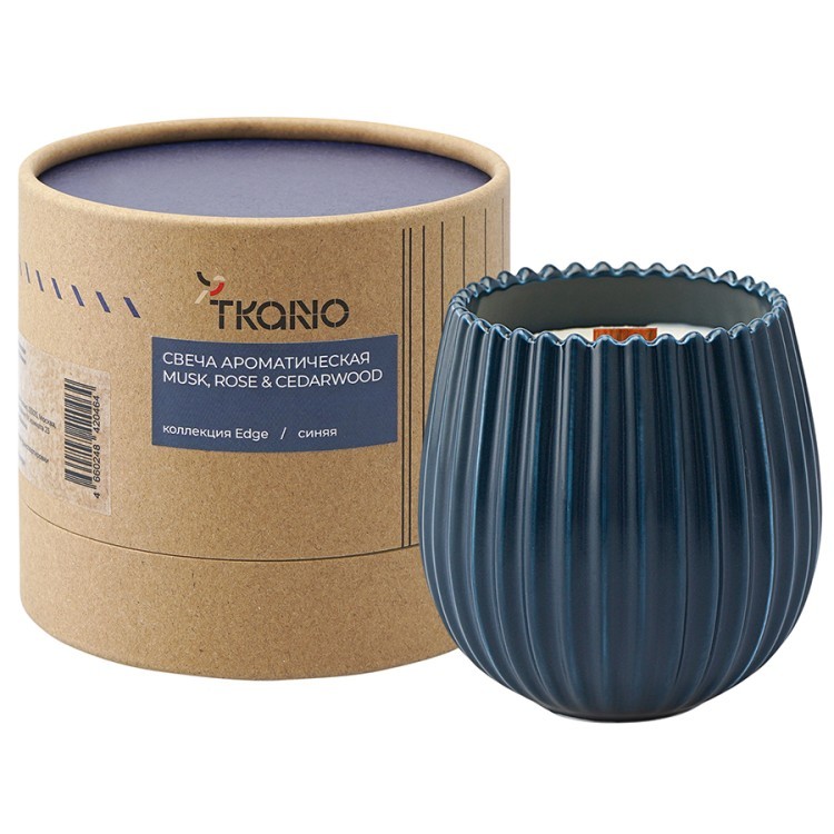 Свеча ароматическая с деревянным фитилём musk, rose & cedarwood из коллекции edge, синий, 60 ч (75691)