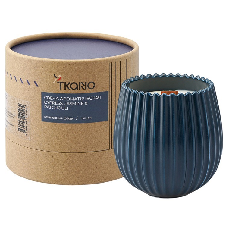 Свеча ароматическая с деревянным фитилём cypress, jasmine & patchouli из коллекции edge, синий, 60 ч (75676)