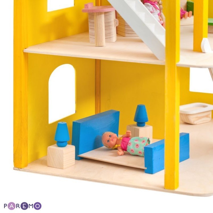 Деревянный кукольный домик "Солнечная Ривьера", с мебелью 21 предмет в наборе, для кукол 15 см (PD216-01)