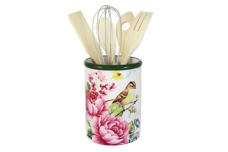 Банка-подставка для кухонных инструментов Цветы и птицы INFINITY ( INFEX-C015A-FB-AL )