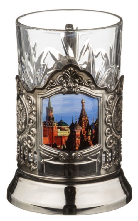 Стакан хрустальный с подстаканником черненым "кремль" сублимация 225 мл. (386-074) 