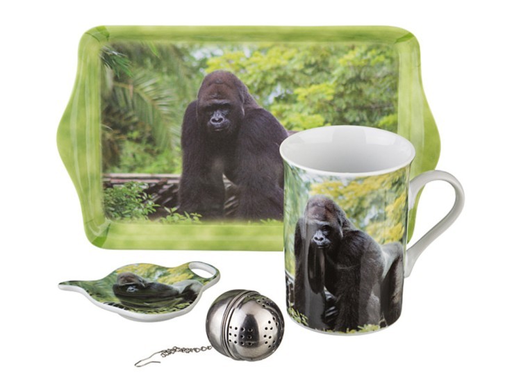 Чайный наб. 4 пр."обезьяна":кружка 300 мл.,подставка для чайн.пакетиков,поднос,ситечко для чая (кор= Porcelain Manufacturing (270-234) 
