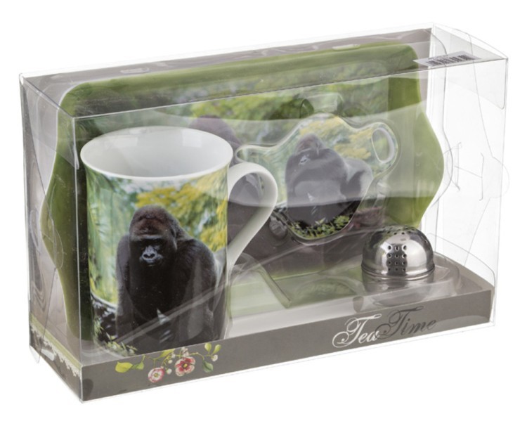 Чайный наб. 4 пр."обезьяна":кружка 300 мл.,подставка для чайн.пакетиков,поднос,ситечко для чая (кор= Porcelain Manufacturing (270-234) 