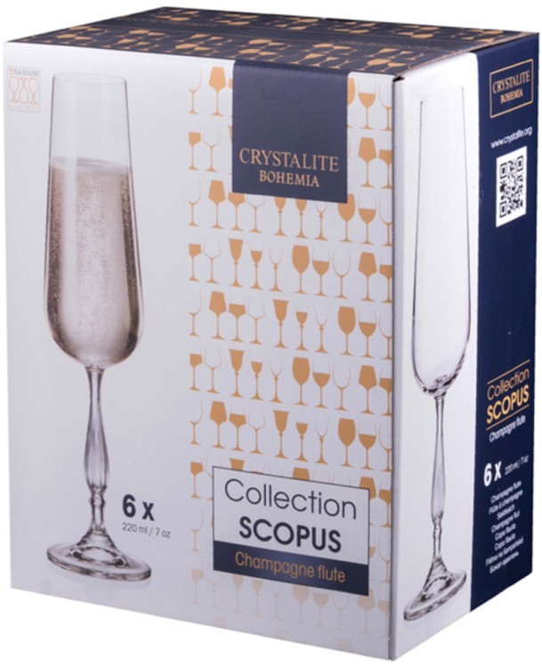 Набор бокалов для шампанского из 6 шт. "evita / scopus" 220 мл. высота=26 см. CRYSTALITE (669-201)