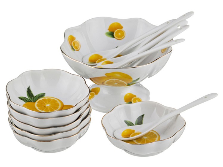 Набор для варенья на 6 персон 13 пр."лимон":креманка+6 розеток+6 ложек 14*8/9*3 см. Porcelain Manufacturing (178-699) 