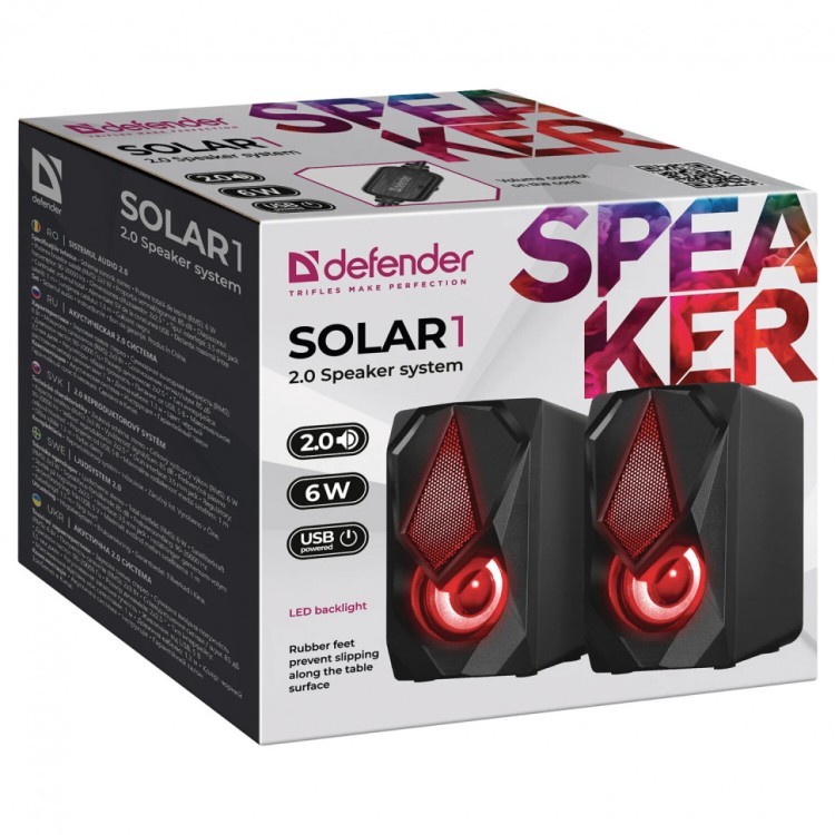 Колонки компьютерные Defender SOLAR 1 2.0 6 Вт пластик чёрные 65401 513680 (1) (89904)