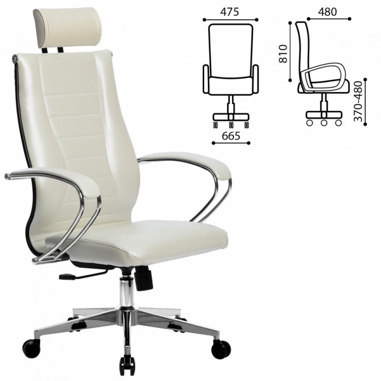 Кресло офисное Метта К-34 хром экокожа подголовник сиденье и спинка мягкие белое 532482 (1) (91141)