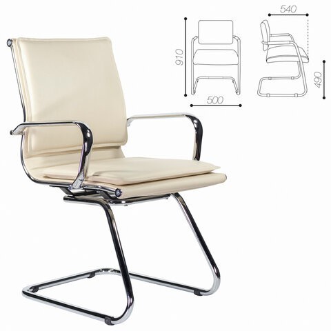 Кресло для приемных и переговорных BRABIX Kayman CF-102, экокожа, хром, бежевое, 532573 (1) (96503)