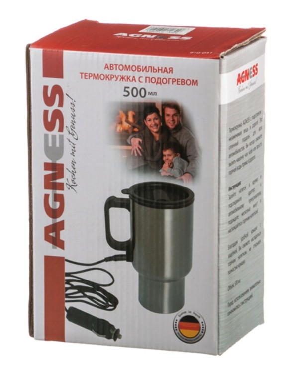 Термокружка agness 500мл, 12в (адаптер в комплекте) Agness (910-041)