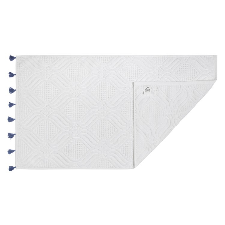 Полотенце для рук белое, с кисточками темно-синего цвета из коллекции essential, 50х90 см (75409)