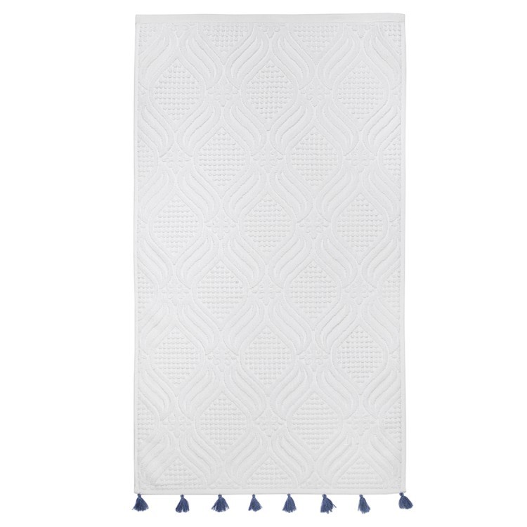 Полотенце для рук белое, с кисточками темно-синего цвета из коллекции essential, 50х90 см (75409)