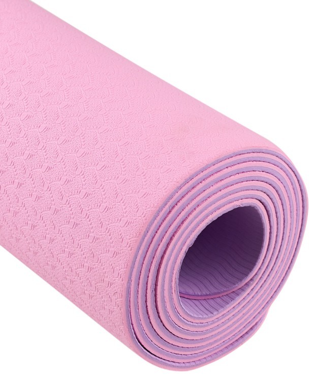 Коврик для йоги и фитнеса FM-201, TPE, 183x61x0,4 см, розовый пастель/фиолетовый пастель (2103971)