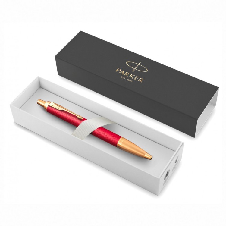 Ручка шариковая Parker "IM Premium Red GT" красный лак позолоченные детали синяя 143857 (1) (89444)