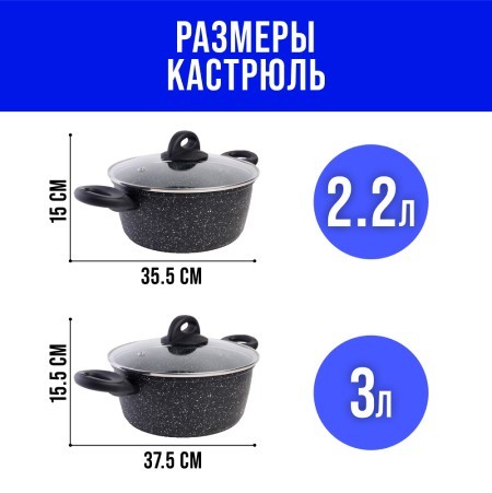 Набор посуды 4пр с/кр 2,2+3л Мрам/крош (25078-25082Н)