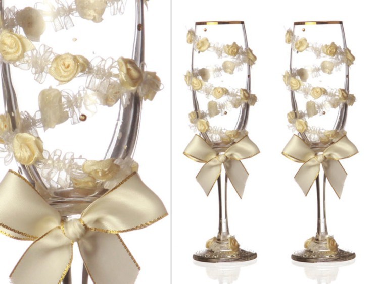 Набор бокалов для шампанского из 2 шт. с золотой каймой 170 мл. (802-510169) 