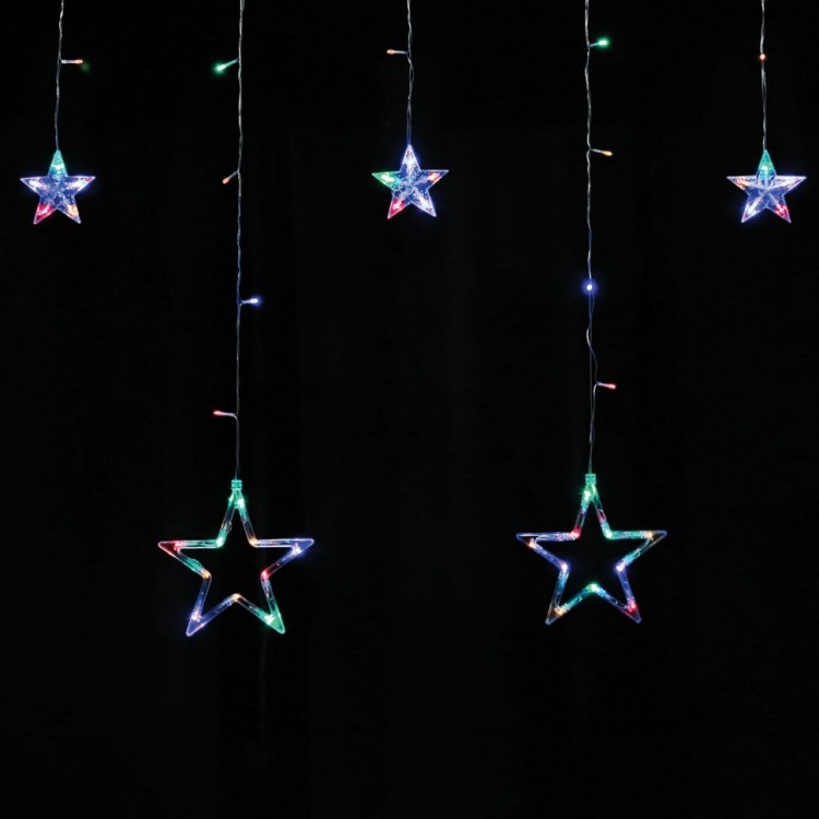 Электрогирлянда-занавес Звезды 3х0,5 м 108 LED мультицветная 220 V ЗОЛОТАЯ СКАЗКА 591356 (1) (94706)