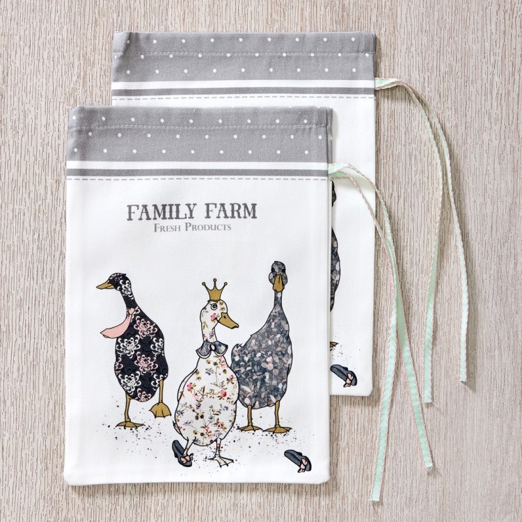 Набор мешочков из 2-х шт "family farm" 20х29см,100% хлопок,серый,твил,пропитка SANTALINO (850-750-91)