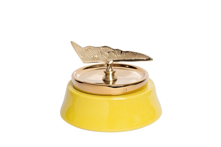 Ваза керамическая с крышкой желтая с декором 21*16см (TT-00001869)