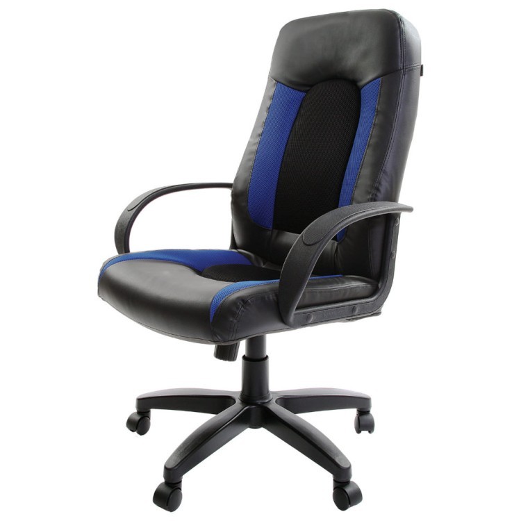 Кресло офисное Brabix Strike EX-525 экокожа/ткань, черно-синее TW 531380 (71794)