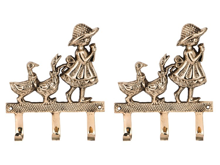 Комплект вешалок  на 3 крючка из 2 шт."девочка и гуси" длина=15 cm.латунь Sri Ram (878-071) 