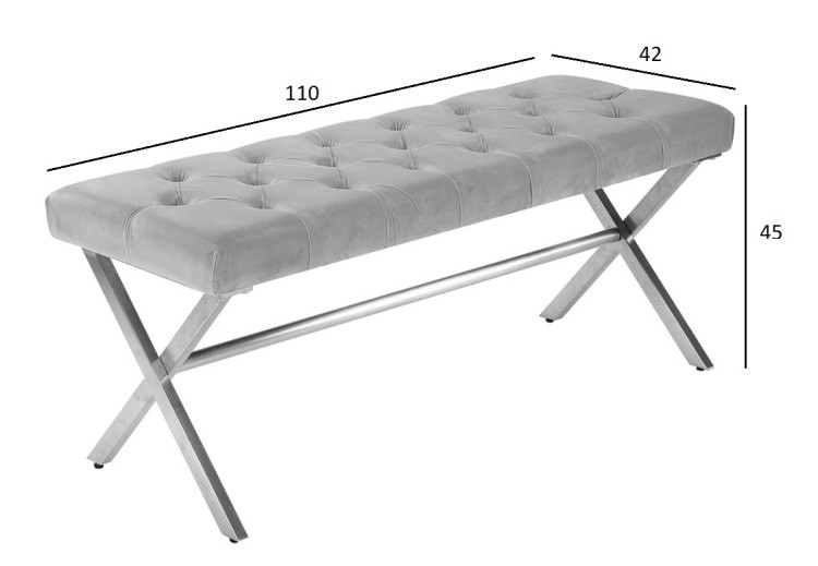 Банкетка велюр серый 110*42*45см (TT-00007129)