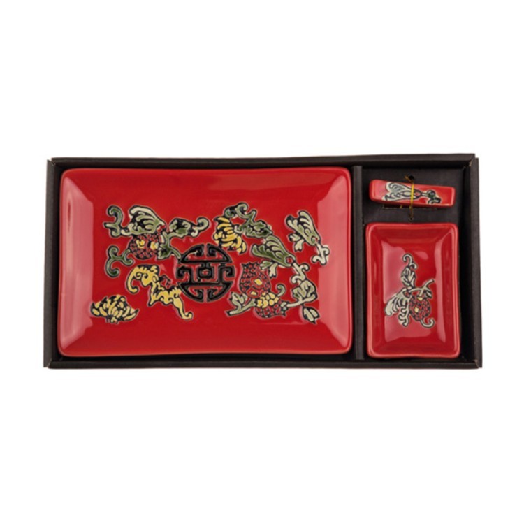 Набор для суши 3 предмета: блюдо, соусник, подставка для палочек Hebei Grinding (31-219) 