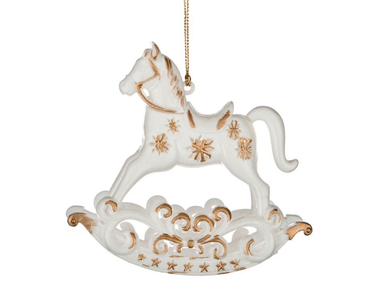 Декоративное изделие "лошадка-качалка" белая с золотом 12*3 см.высота=10 см. Myco International (865-311) 