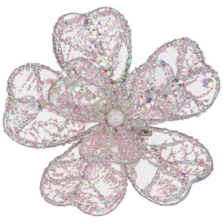 Цветок магнолия декоративный  "ажур" с клипсой диаметр=13 см цвет:pink Lefard (136-105)