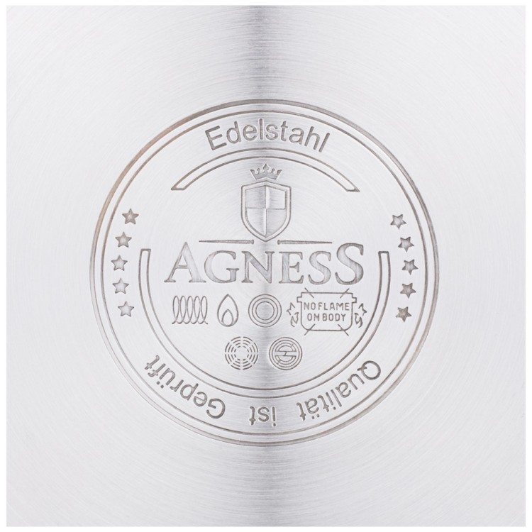 Кастрюля agness со стеклянной крышкой, нерж.сталь  6,0л 24х13,5см Agness (937-329)