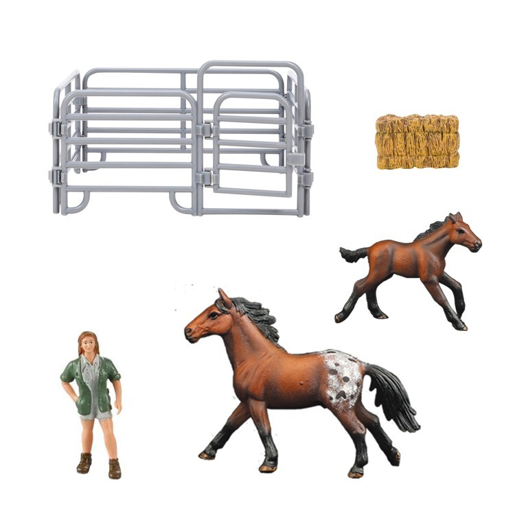 Фигурки животных серии "Мир лошадей": Лошадь и жеребенок, зоолог, ограждение (набор из 5 предметов) (MM214-339)