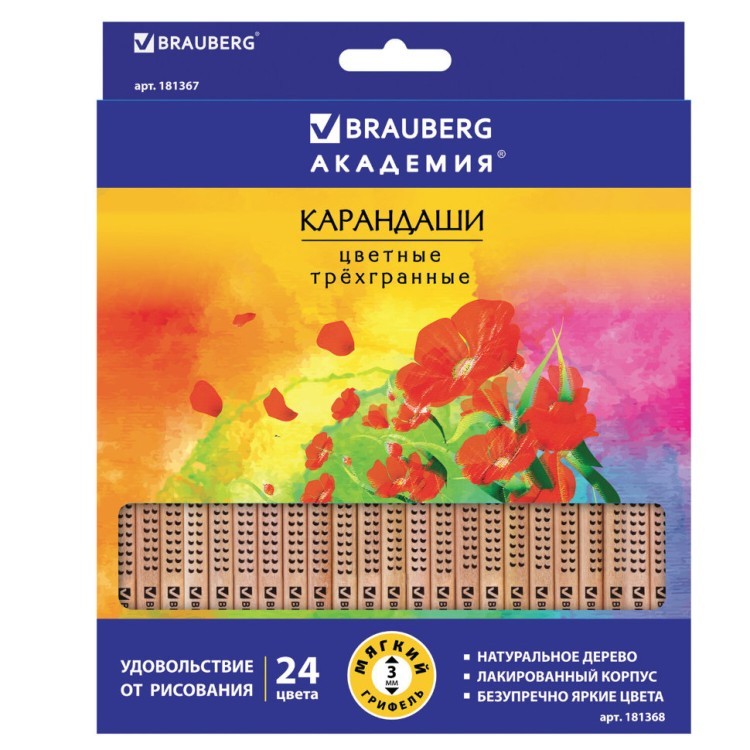 Карандаши цветные трехгранные Brauberg Цветы 24 цвета 181368 (2) (65746)