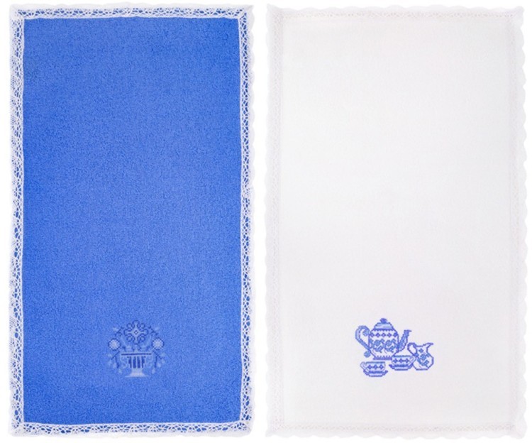 Комплект полотенец из 2-х шт 50х30 в корзине "гжель",х/б 100%,вышивка/махра, белый+синий SANTALINO (850-840-49)