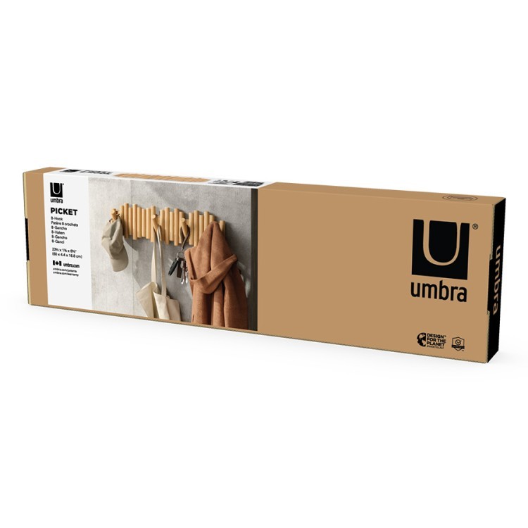 Вешалка настенная picket, 61 см, 8 крючков, натуральное дерево (80141)