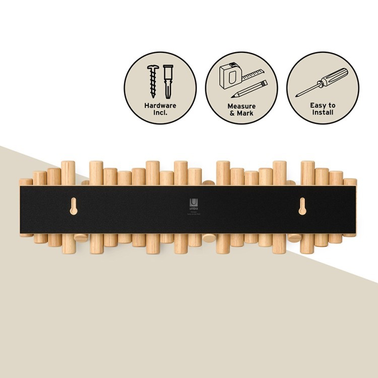 Вешалка настенная picket, 61 см, 8 крючков, натуральное дерево (80141)