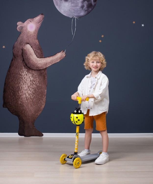 БЕЗ УПАКОВКИ Самокат 3-колесный Ridex Loop, 120/70 мм, серый/желтый (2100779)