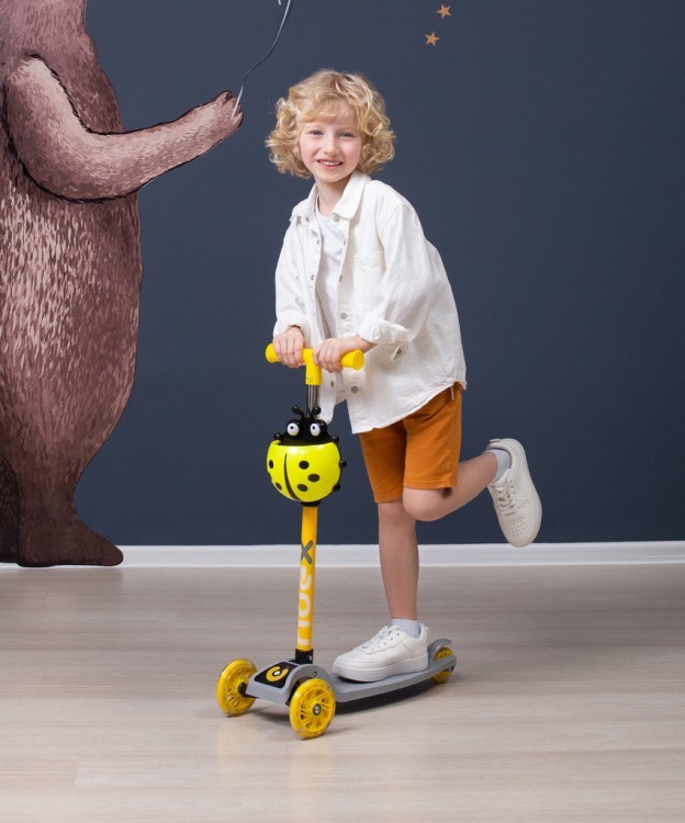 БЕЗ УПАКОВКИ Самокат 3-колесный Ridex Loop, 120/70 мм, серый/желтый (2100779)