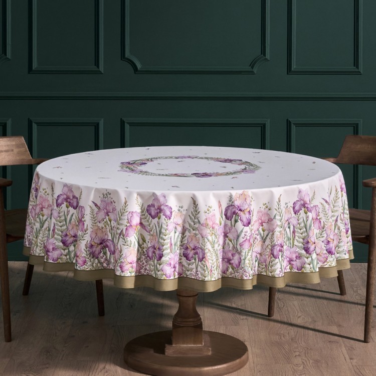 Скатерть круглая "ирисы" 190см ,белый, 100% хлопок, твил, с пропиткой Lefard (850-743-22)