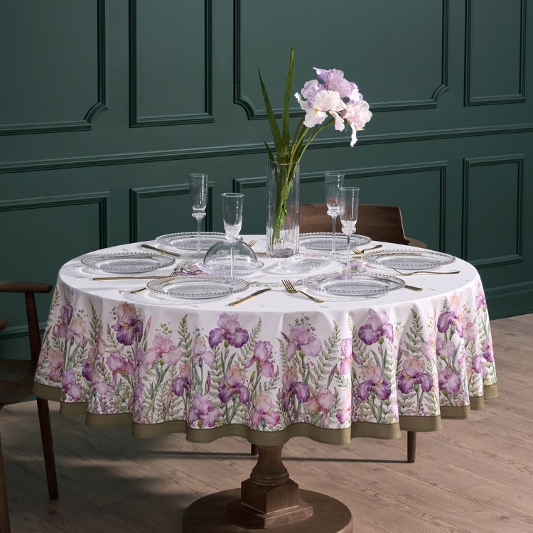 Скатерть круглая "ирисы" 190см ,белый, 100% хлопок, твил, с пропиткой Lefard (850-743-22)