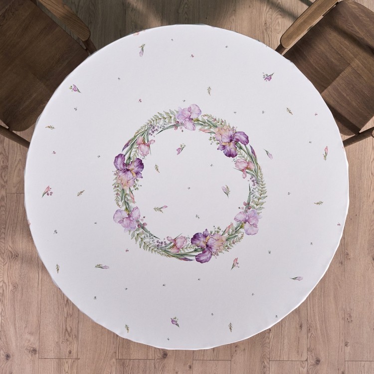 Скатерть круглая "ирисы" 190см ,белый, 100% хлопок, твил, с пропиткой Lefard (850-743-22)