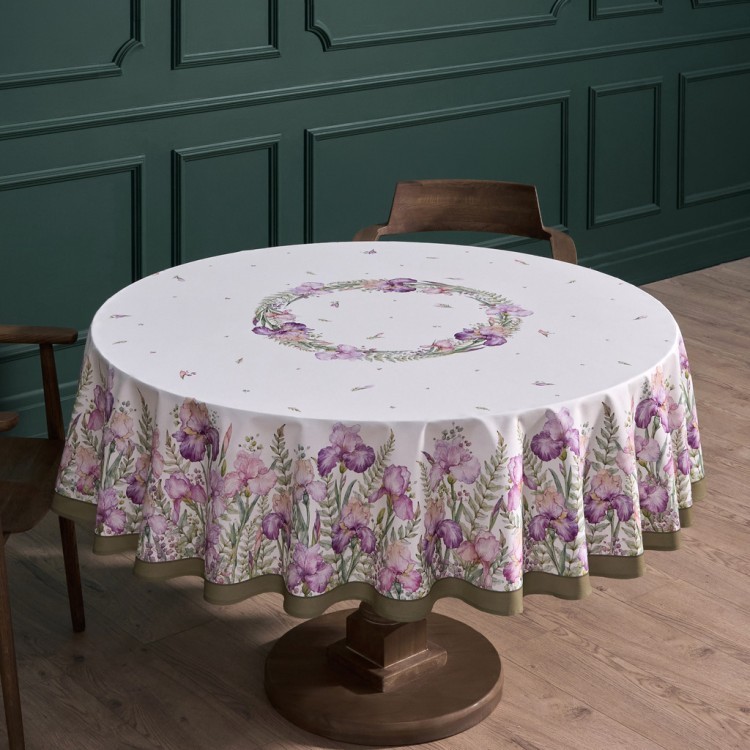 Скатерть круглая "ирисы" 190см ,белый, 100% хлопок, твил, с пропиткой Lefard (850-743-22)