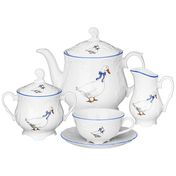 Чайный сервиз на 6 персон 15 пр рококо  "гуси" Cmielow (676-046)