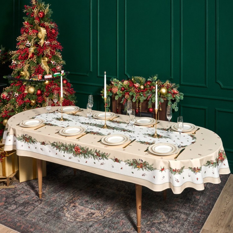 Скатерть овальная "celebration"140х300см ,бежевый, 100% хлопок,твил, пропитка Lefard (850-734-42)