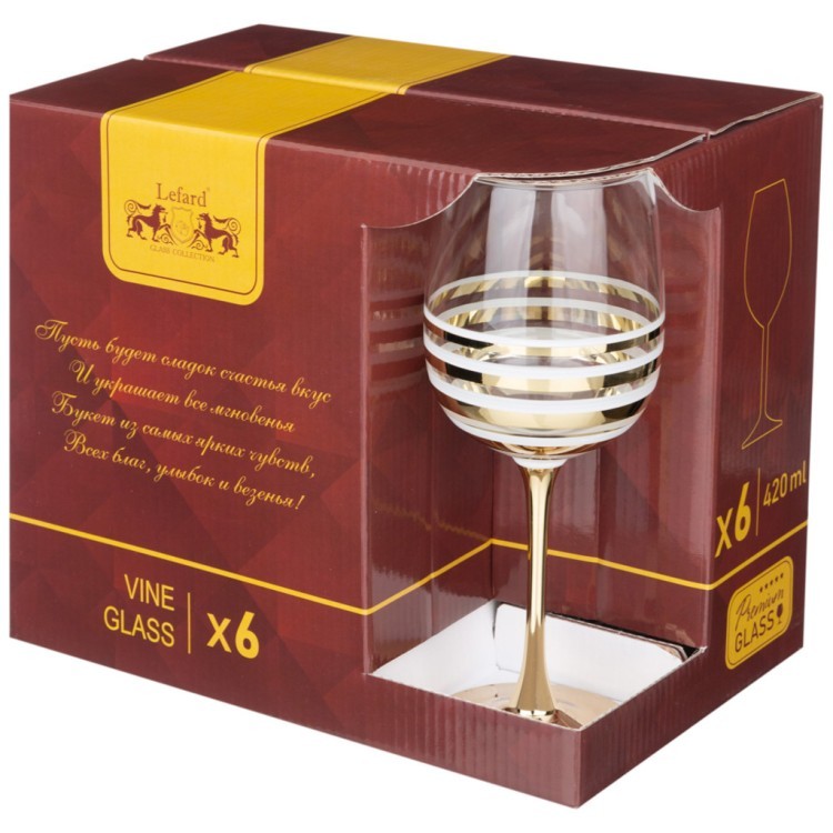 Набор из 6-ти фужеров для вина "line gold", 420 мл Lefard (194-832)