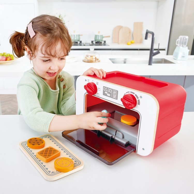 Детская игрушка кухня 3 в 1 (духовка, плита, набор еды) со светом, звуком и сменой цвета игрушечной выпечки (E3183_HP)