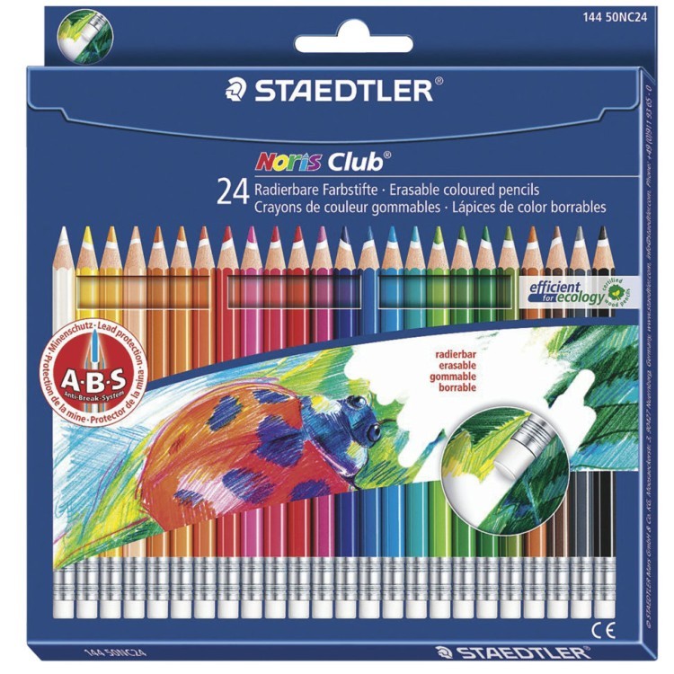 Карандаши цветные с резинкой Staedtler  Noris club 24 цвета 144 50NC2412 (64608)
