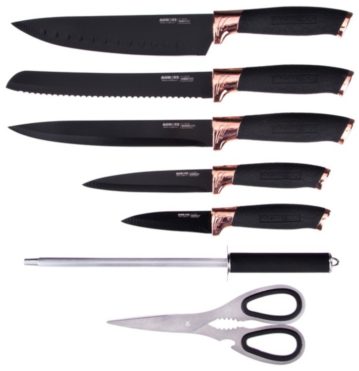 Набор ножей agness нжс с силиконовыми ручками на пластик. подставке 8 пр.(кор=6набор.) Agness (911-601)