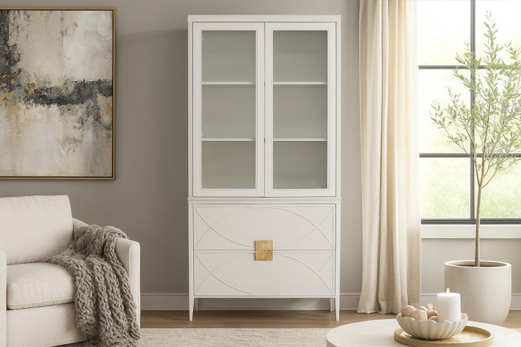 Шкаф-витрина 2 стеклянных фасада с комодом с 2-мя ящиками (TT-00016864)