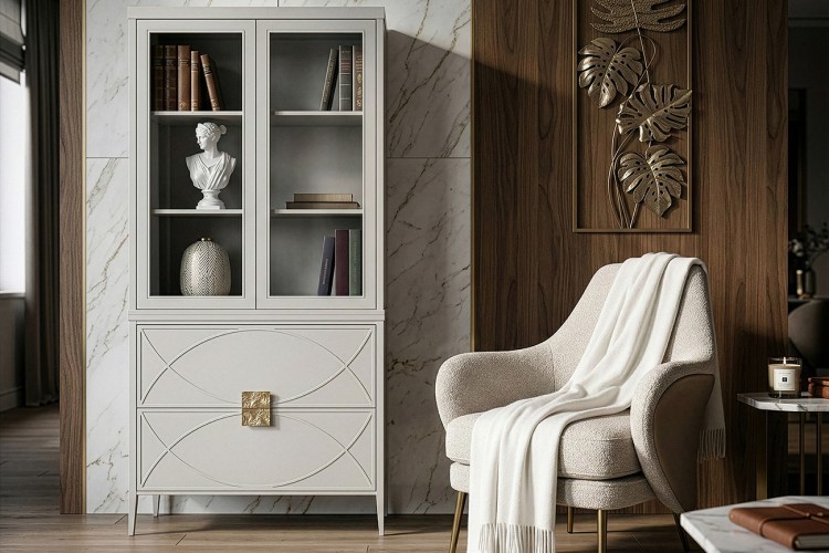 Шкаф-витрина 2 стеклянных фасада с комодом с 2-мя ящиками (TT-00016864)