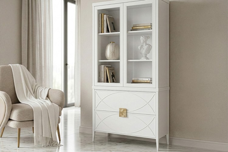 Шкаф-витрина 2 стеклянных фасада с комодом с 2-мя ящиками (TT-00016864)